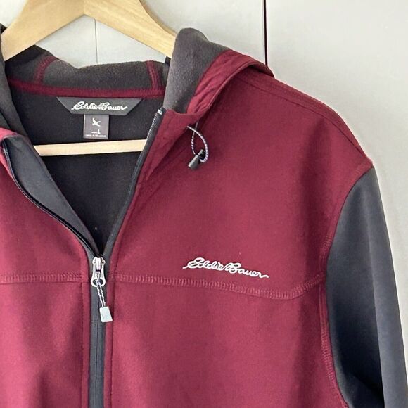 Eddie Bauer Mens Coat Size Large Red Gray Zip Front Hooded Jacket Outdoor - Picture 2 of 6